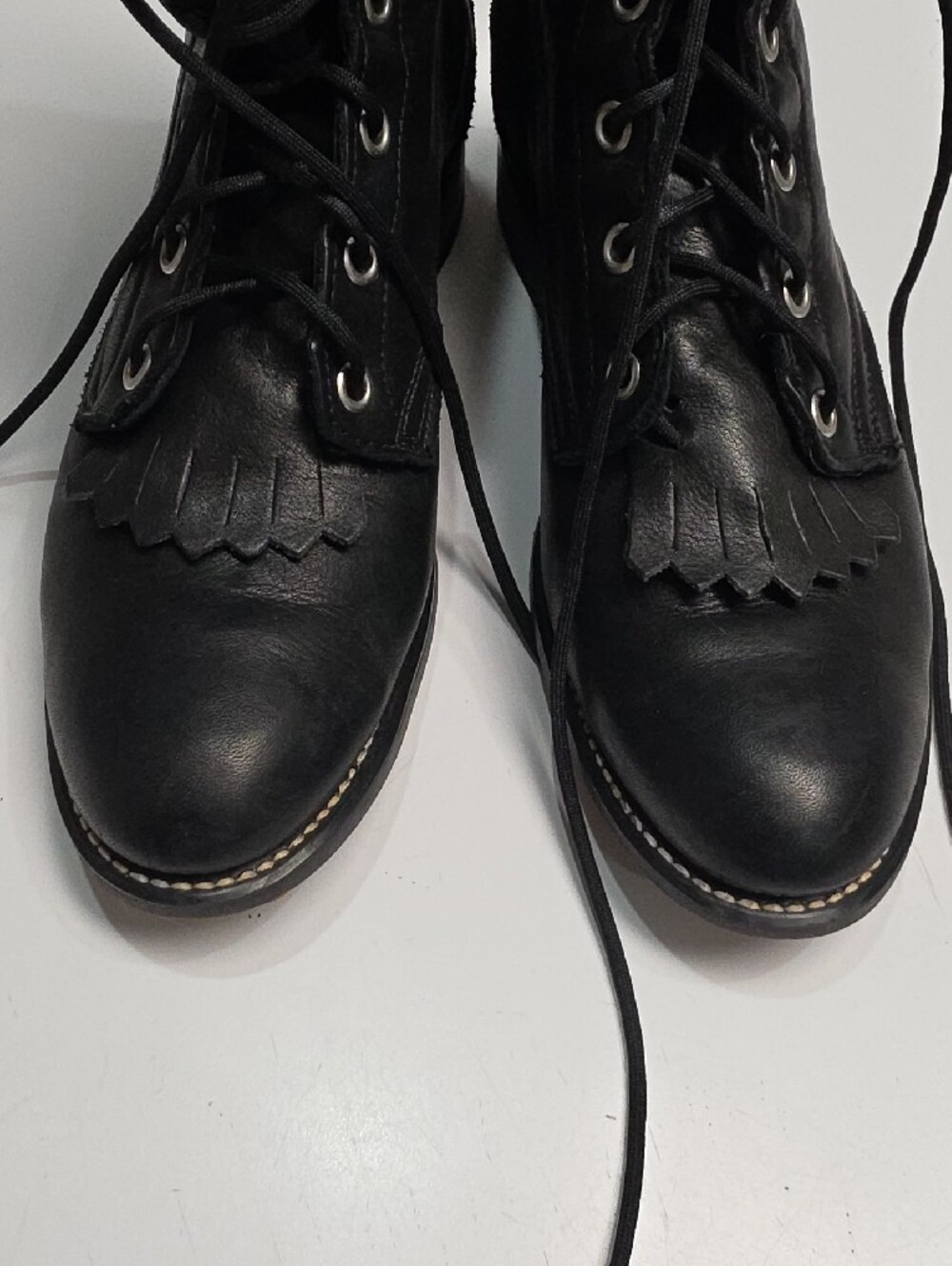 Laredo Vintage Black Leather Lace-Up Western Roper Boots - Size 8 - Picture 2 of 13